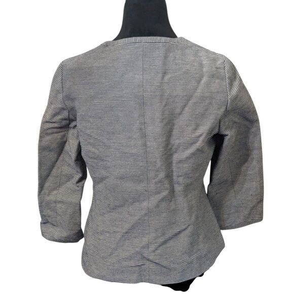 Talbots Petites 8P Striped Collarless Jacket Navy Blue Cropped Workwear - Picture 7 of 7